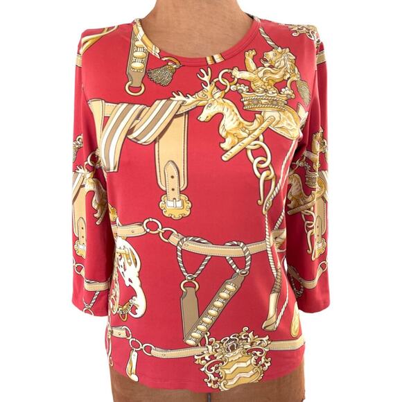 J McLaughlin Sz XS Signature T Orange Buckle Print Catalina Equestrian Classic - Picture 3 of 15